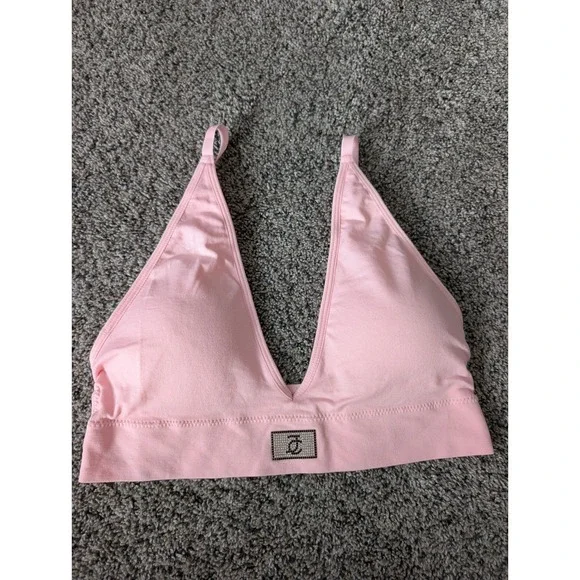Juicy Couture Pink Seamless Rhinestone Logo Bralette V-Neck Adjustable Straps M - Picture 1 of 5